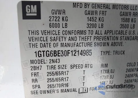 2015 GMC Canyon Sle from USA, damaged, VIN 1GTG6BE30F1214985